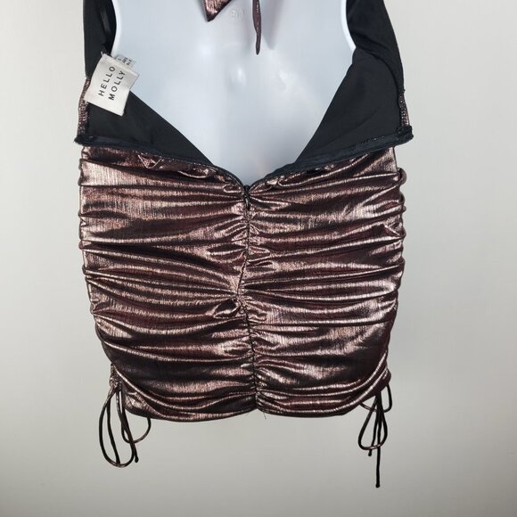 Hello Molly Superstar Here Mini Dress Bronze Cross Front Halter Size 4/Small - Picture 7 of 11